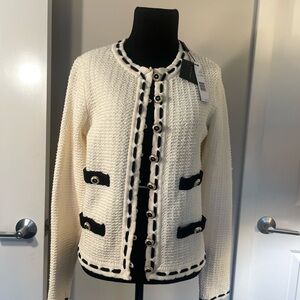 Elie Tahari Warm Cream and Black Cardigan size S NWT